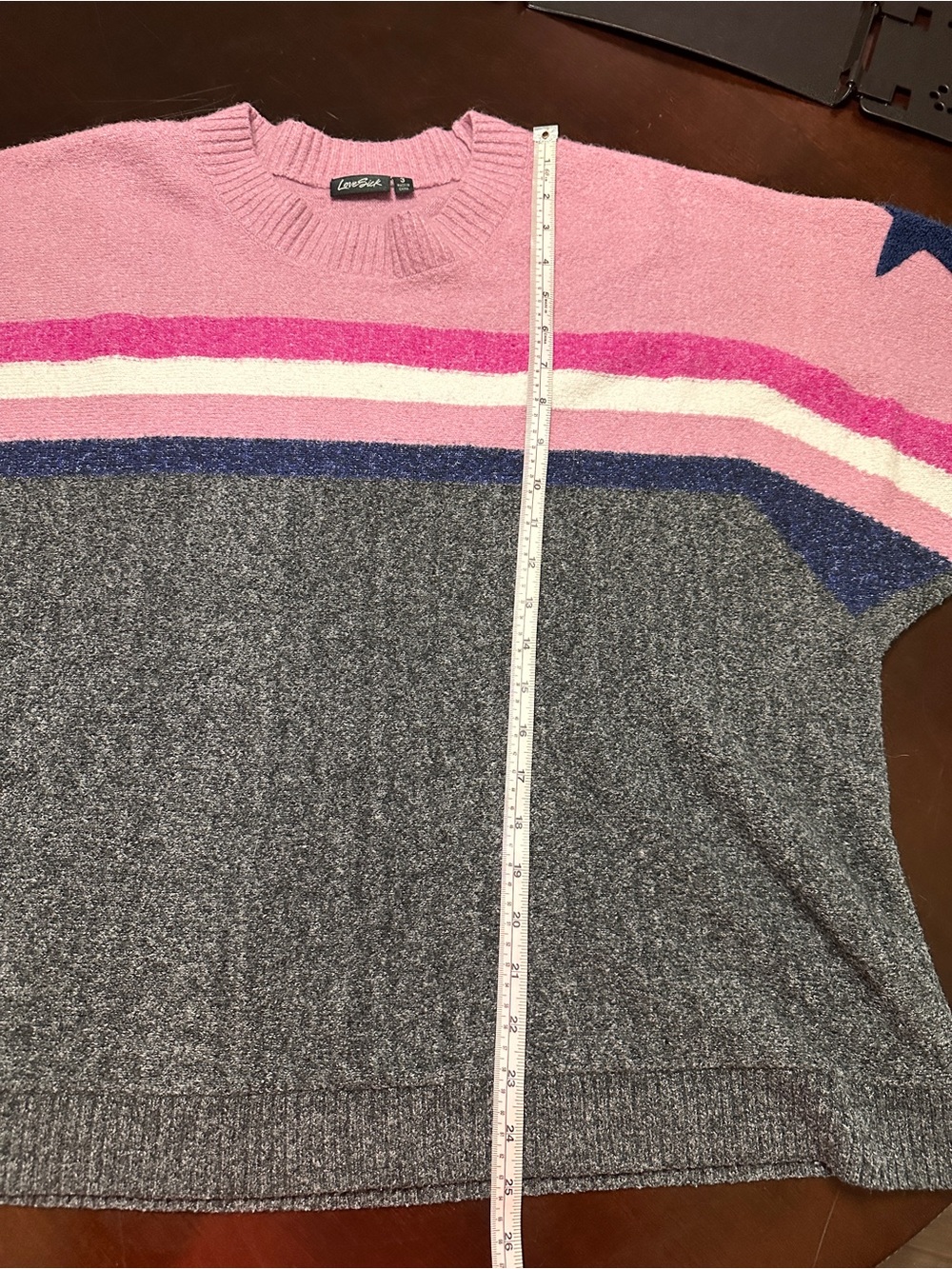Lovesick torrid Pink, Navy & Gray Star-Stripe Crewneck Sweater - Picture 6 of 7